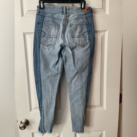 American Eagle Sz 6 Reg Vintage High Rise Two Tone Frayed Hem Button Fly Jeans - Picture 6 of 11